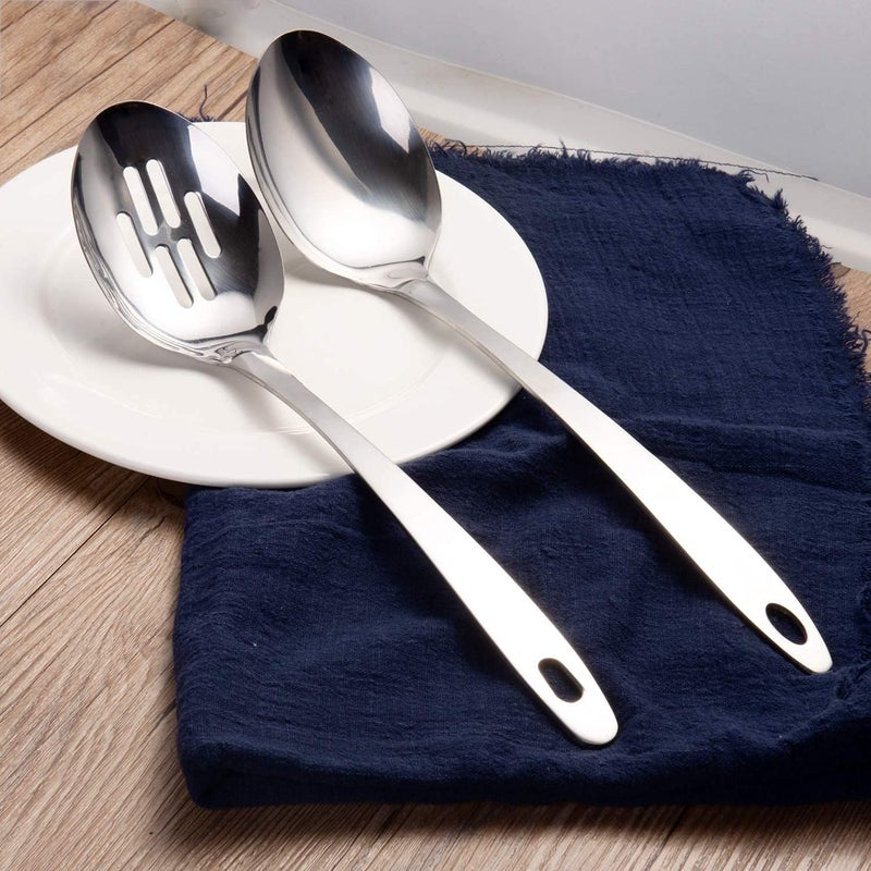 IMEEA Cooking Spoon Stainless Steel Large Serving Spoon Slotted Spoons for Cooking 12.8-Inch, Set of 2 - Image 2